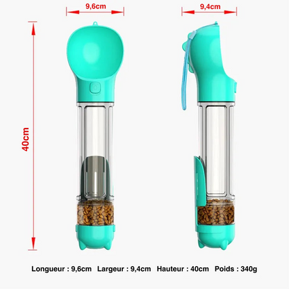 3 en 1 Bouteille d'eau portable, distributeur de nourriture et distributeur de sachets à excréments pour animaux de compagnie (300/500ml)