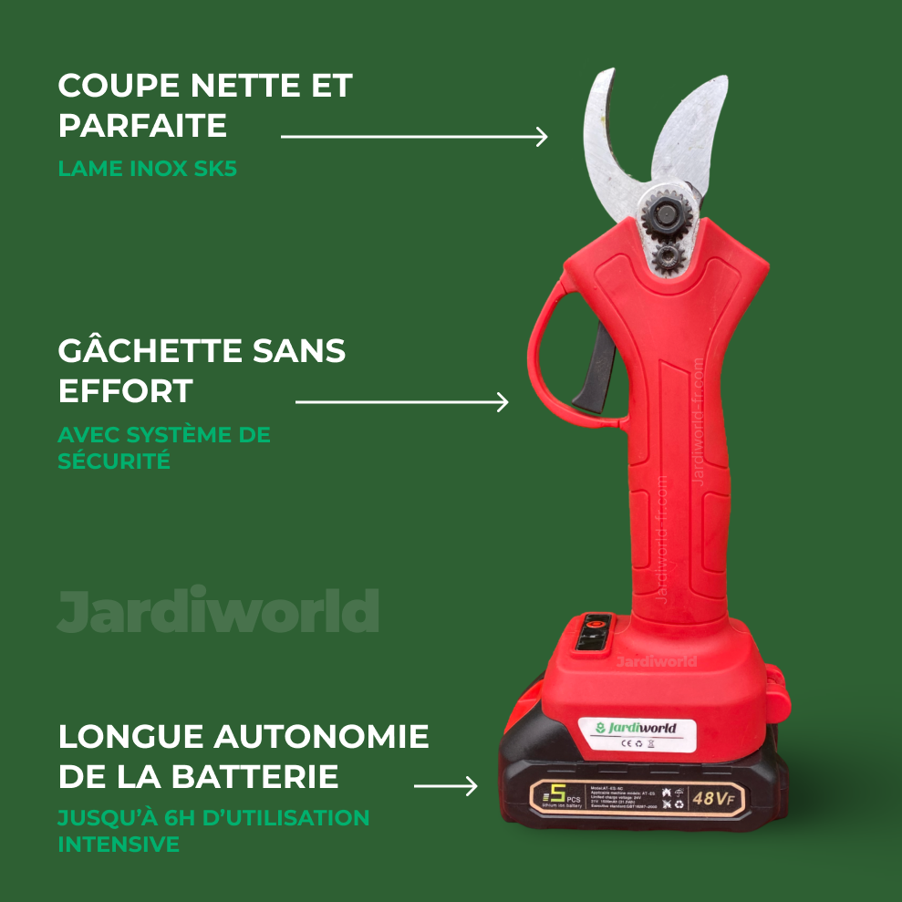 Sécateur électrique sans fil JARIWORLD (+2 batteries)